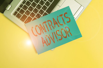 Text sign showing Contracts Advisor. Business photo showcasing ensure the enforcement of defined...