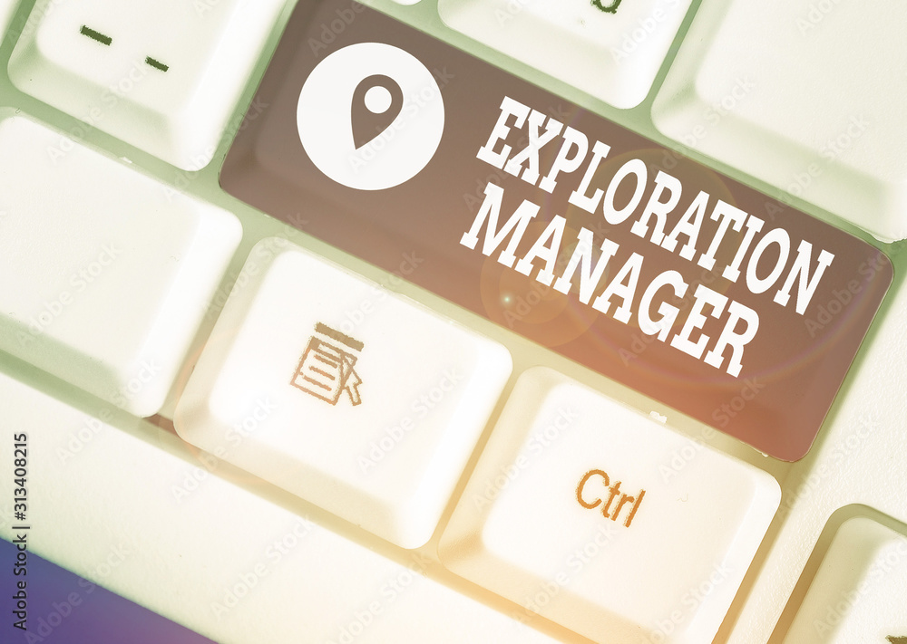 Poster writing note showing exploration manager. business concept for lead and operate the mining company s