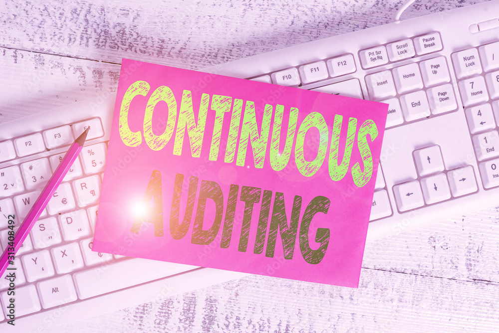 Poster handwriting text writing continuous auditing. conceptual photo internal process that examines accoun