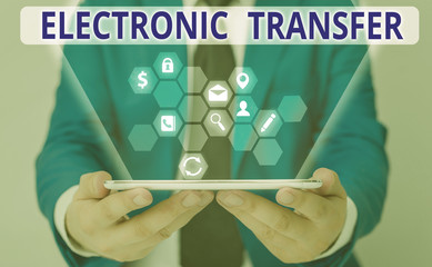 Word writing text Electronic Transfer. Business photo showcasing transaction that takes place over a computerized network