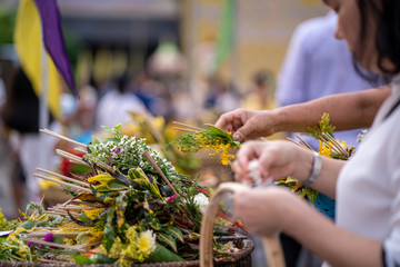 Basket of flower bouquet for worship the Buddha's