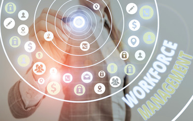 Word writing text Workforce Management. Business photo showcasing use to optimize the productivity...