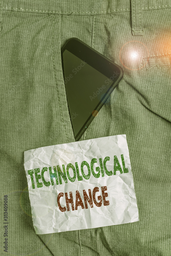 Aufkleber handwriting text technological change. conceptual photo increase in the efficiency of a product or p