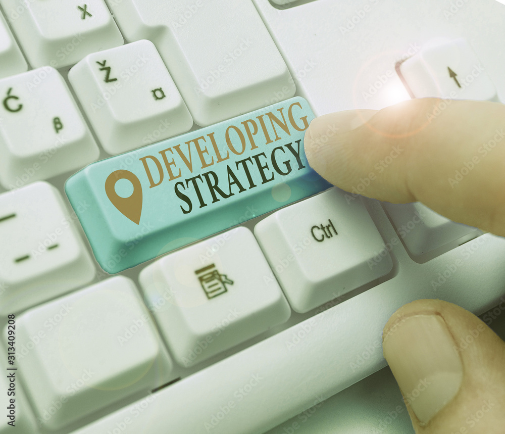 Poster text sign showing developing strategy. business photo showcasing game plan that sets specific goals 