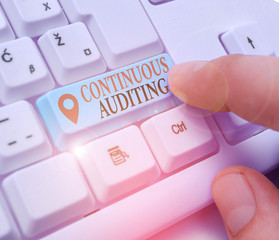 Text sign showing Continuous Auditing. Business photo showcasing Internal process that examines...