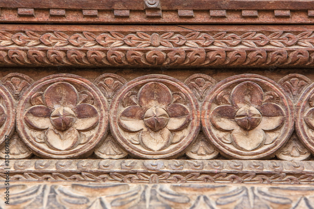 Wall mural old nepalese wood carving, background. nepal