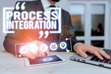 Text sign showing Process Integration. Business photo showcasing sharing of data and events between...