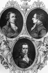 Fototapeta premium Above left: Jean-Claude Fabre de L'Aude. Politician. 1755-1832. Right: Vincent-Marie Vienot de Vaublanc, count of Vaublanc. Minister of the interior. 1756-1845. Below: Joseph Jerome Simeon. Jurist and