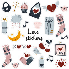 set of isolated love stickers - vector illustration, eps