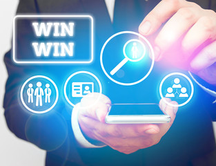 Text sign showing Win Win. Business photo showcasing of or denoting a situation in which each party benefits in some way