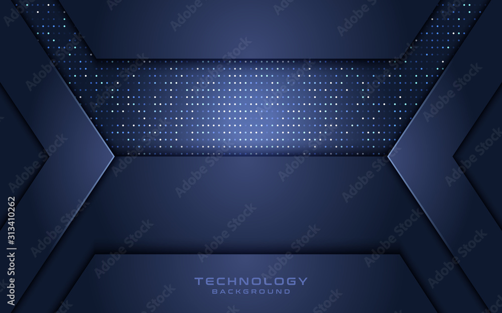 Poster abstract metallic blue shiny color dark navy frame layout modern tech design with dots vector templa