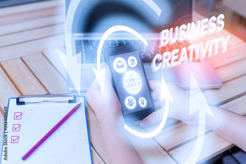 Poster writing note showing business creativity. business concept for act of turning new and imaginative id