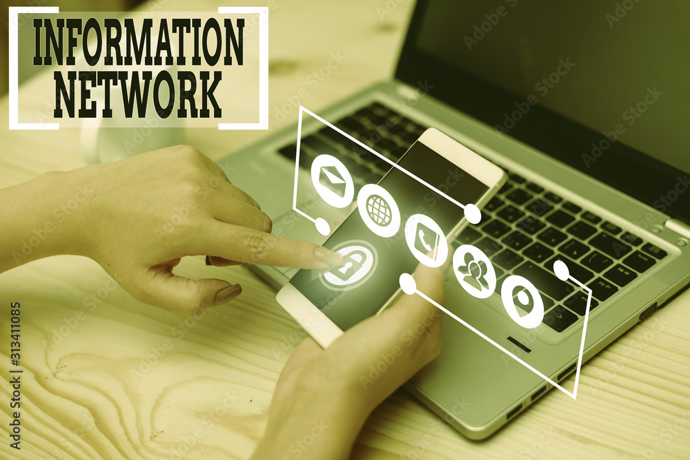 Poster conceptual hand writing showing information network. concept meaning computers were linked together 