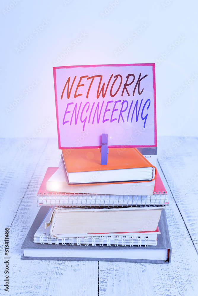 Aufkleber word writing text network engineering. business photo showcasing field concerned with internetworkin