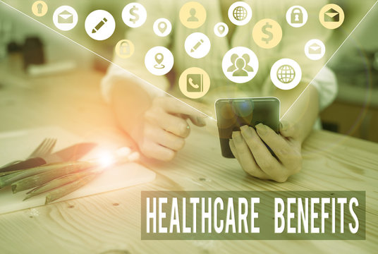 Conceptual hand writing showing Healthcare Benefits. Concept meaning use the health services without risk of financial ruin