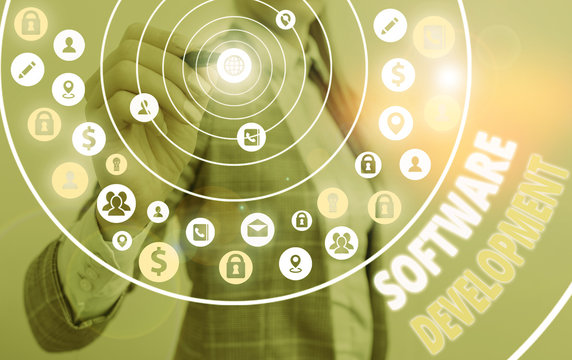 Word writing text Software Development. Business photo showcasing software is created using a specific programming