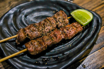 Japanese Beef Skewers or Kushiyaki served on plate