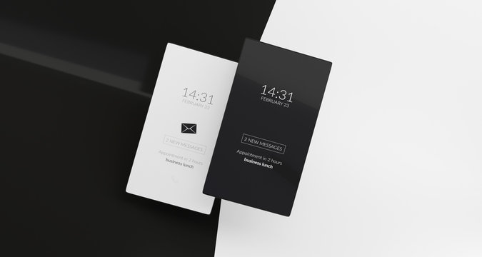 Dark Mode and standard light mode on mobile phone 3d-illustration