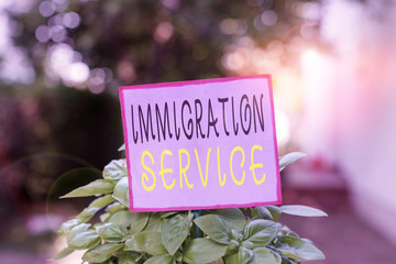 Conceptual hand writing showing Immigration Service. Concept meaning responsible for law regarding...