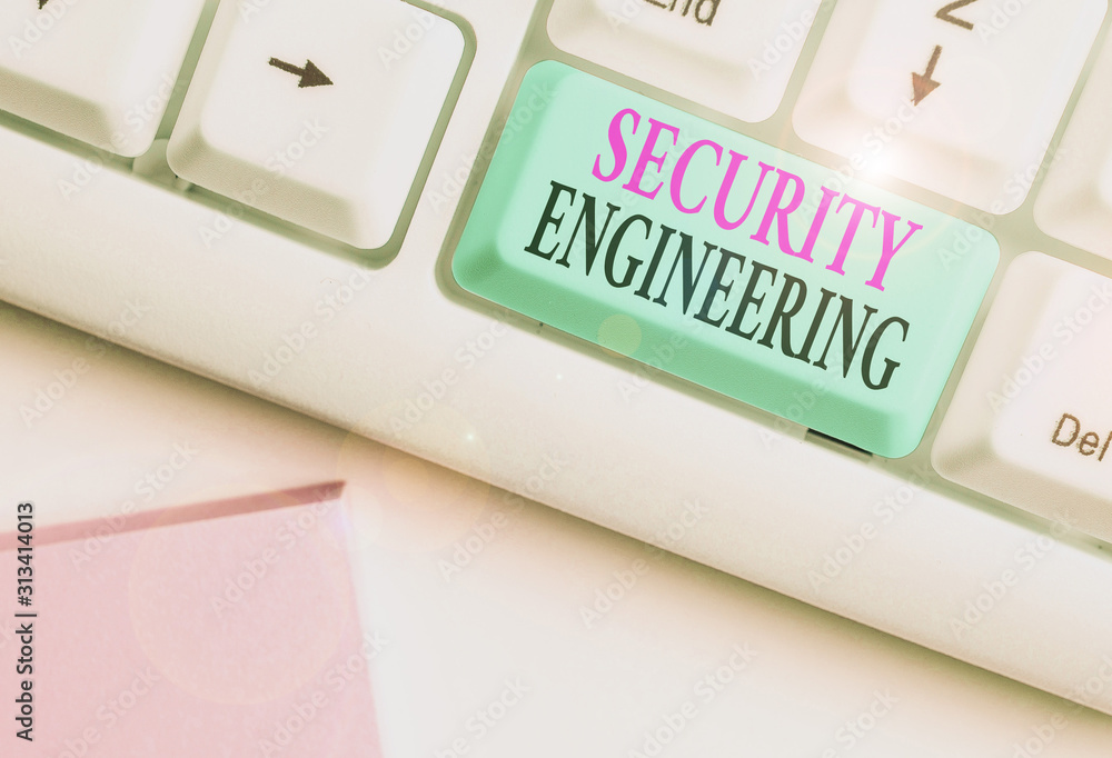Poster conceptual hand writing showing security engineering. concept meaning focus on the security aspects 