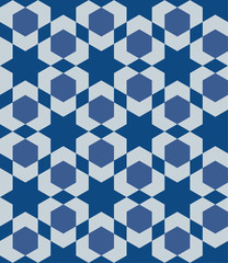 Classic Blue Ornate Seamless Vector Pattern of Moorish Tile Decorations. Tileable mosaic background in Islamic style.