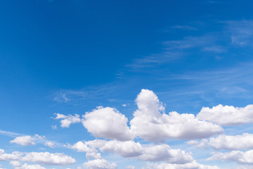 The blue sky with moving white clouds. The most of clouds are beautiful color and shade, suitable for use as background image.