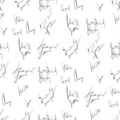 Seamless abstract text pattern. Handwritten font on a white background. Ink on paper