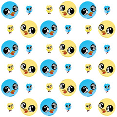 The Amazing of Cute Yellow and Blue Baby Bird Head Cartoon Illustration, Cartoon Funny Character, Pattern Wallpaper