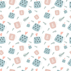 Present seamless pattern. Christmas gift boxes. Hand drawn presents sketch. Doodle style Wraping paper.