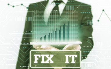 Conceptual hand writing showing Fix It. Concept meaning Fasten something securely in a particular...