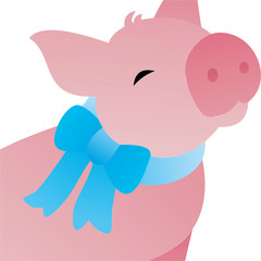 Illustration of Pig Wears A Blue Tie Cartoon, Cute Funny Character, Flat Design
