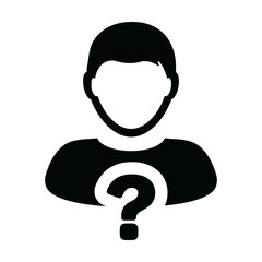 Obraz na płótnie Canvas Avatar icon with question mark symbol vector with male person profile for help in a glyph pictogram illustration