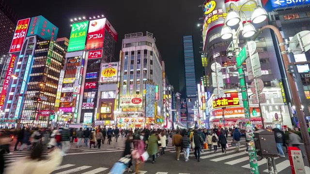 shinjuku, Tokyo, Japan- February 6, 2019: 4K time lapse video of Kabukicho night life street very famous shopping center city street and the entertainment district in Japan.