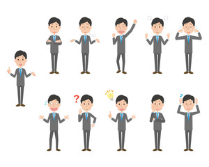 スーツ　会社員　男性　感情　ポーズ　セット