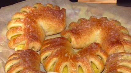 Puff pastry with yellow jam. Apple puffs with jam. Fresh puff pastry with apple jam. - Powered by Adobe