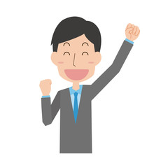 スーツ　会社員　男性　上半身　ガッツポーズ　表情　ポーズ