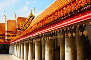 Fototapeta na wymiar Small bells hanging around a Thai temple