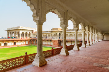 Wonderful view of long passageway of the Agra Fort, India