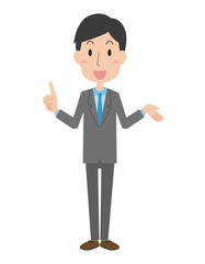 スーツ　会社員　男性　全身　説明　教える