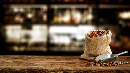 Brown old wooden board of free space and cafe interior 