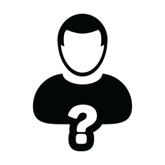 Fototapeta na wymiar Question icon vector male person profile avatar symbol for help sign in a glyph pictogram illustration