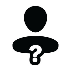 Meeting icon vector question mark with male user person profile avatar symbol for help sign in a glyph pictogram illustration