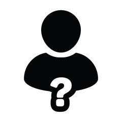 Fototapeta na wymiar Question mark icon vector male person profile avatar symbol for help sign in a glyph pictogram illustration