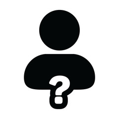 Fototapeta na wymiar Avatar icon with question mark symbol vector with male person profile for help in a glyph pictogram illustration