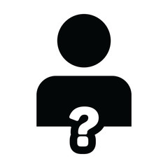 Ask icon vector question mark with male user person profile avatar symbol for help sign in a glyph pictogram illustration