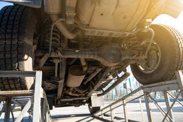 SUV car bottom view. Transmission and suspension © scharfsinn86