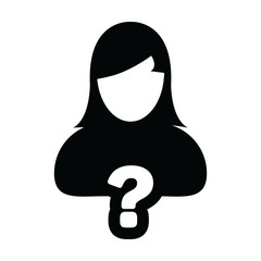 Avatar icon with question mark symbol vector with female person profile for help in a glyph pictogram illustration