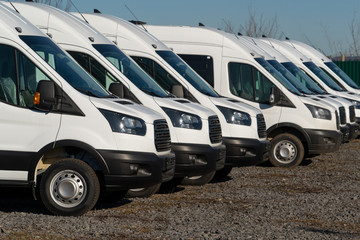 Naklejka premium A lot of new trucks and vans in a row