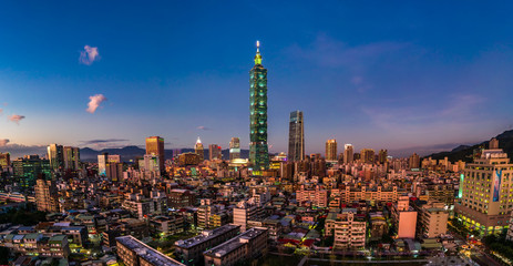 Taipei, Taiwan - September 09, 2019 : Xinyi District at Taipei, Taiwan.The district is a prime shopping area in Taipei, anchored by a number of department stores and malls.