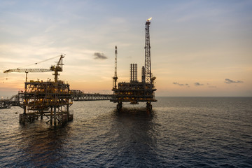 Fototapeta na wymiar Oil production platform complex during sunset at Terengganu oil field